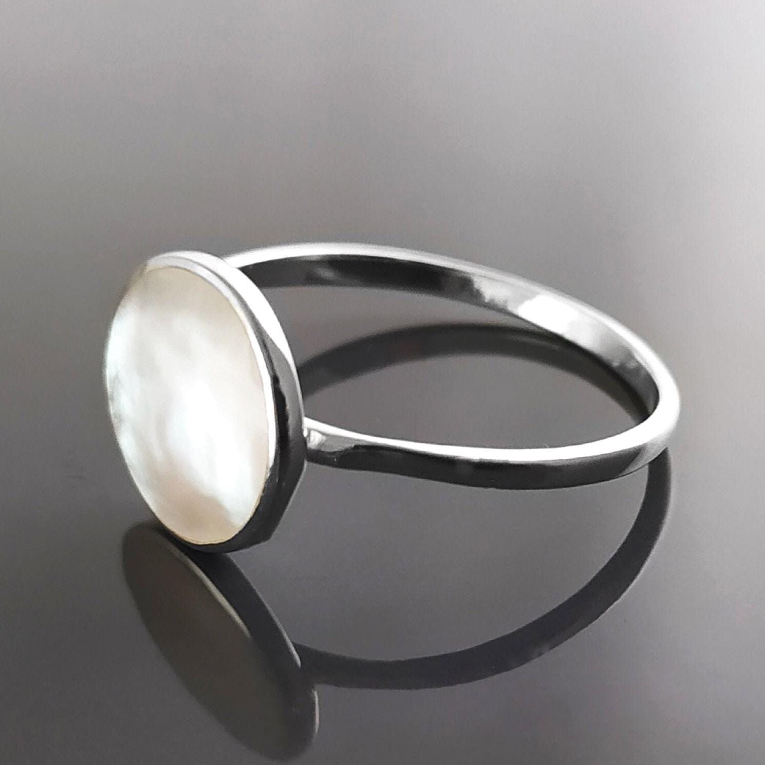 925 Mother of Pearl Sterling Silver Ring - Handmade Stacking Ring, Small MOP Ring