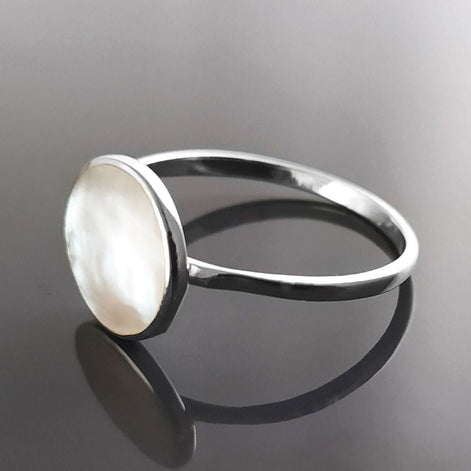 925 Mother of Pearl Sterling Silver Ring - Handmade Stacking Ring, Small MOP Ring