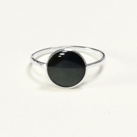 Black Round Ring, Sterling Silver Ring, Genuine Onyx Gemstone, Small Stone Ring, Affordable Ring, Stacking Ring, Dainty Ring