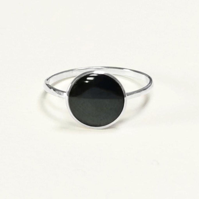 Black Round Ring, Sterling Silver Ring, Genuine Onyx Gemstone, Small Stone Ring, Affordable Ring, Stacking Ring, Dainty Ring