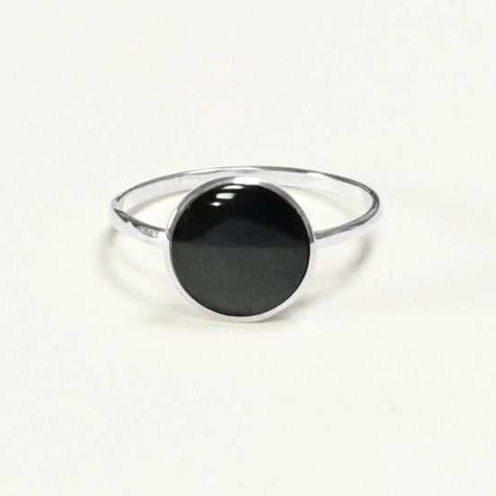 Black Round Ring, Sterling Silver Ring, Genuine Onyx Gemstone, Small Stone Ring, Affordable Ring, Stacking Ring, Dainty Ring