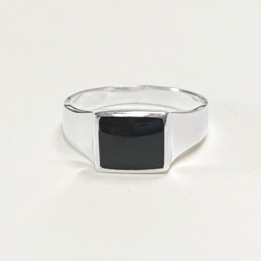 Black Square Signet Ring • Sterling Silver • Onyx Stone Design • Handmade Jewelry