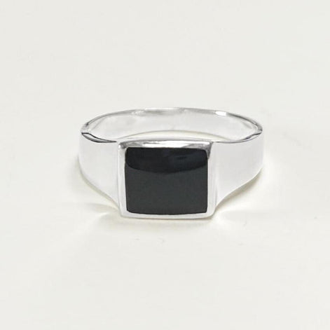 Black Square Signet Ring • Sterling Silver • Onyx Stone Design • Handmade Jewelry