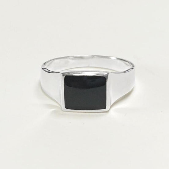Black Square Signet Ring • Sterling Silver • Onyx Stone Design • Handmade Jewelry