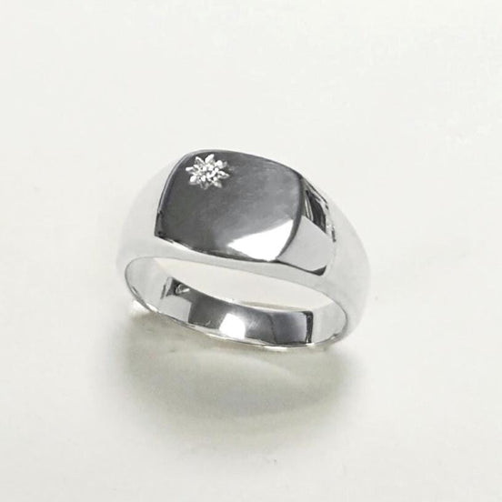 925 Square Sterling Silver Signet Ring with CZ Stone, Initials Engraving