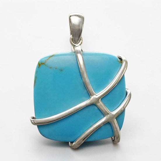 Turquoise Square Pendant, Sterling Silver, Geometric Blue Gemstone Necklace, Bold Charm, Statement Modern Jewelry
