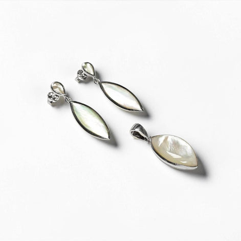 Sterling Silver Oval Earrings, White Mother of Pearl Shell Jewelry, Dangle MOP 925