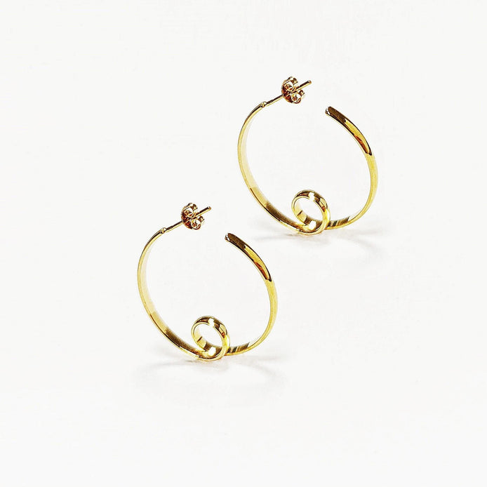 Gold Spiral Hoop Earrings • 18K Gold Plated Open Twisted Swirl Round Circle Stud Hoops • Looping Coil Scroll Loop Jewelry • Gift for Her