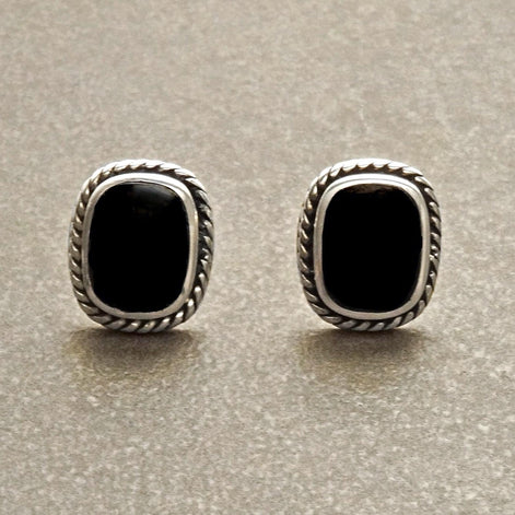 Onyx Stud Earrings - Sterling Silver Earrings - Onyx Jewelry - Oxidized Earrings - Square shape Earrings - Vintage Earrings