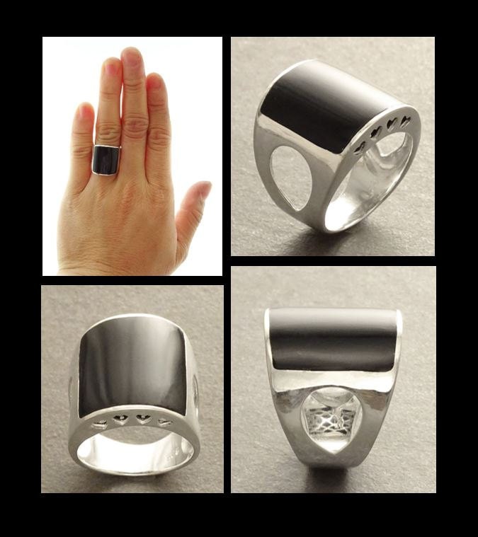 Onyx Signet Ring 925 Sterling Silver Cuff Band - Black Onyx Stone Dome Curved Jewelry - Modern Sleek Gift