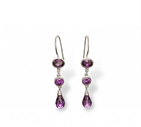 Amethyst Drop Earrings • Sterling Silver • Elegant Dangle Hook Earrings • Faceted Purple Stone Teardrop Cz