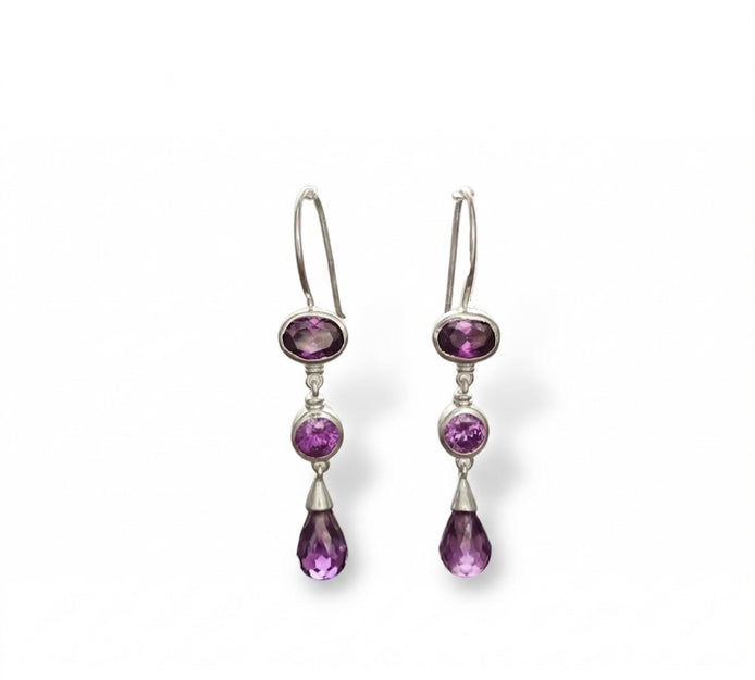 Amethyst Drop Earrings • Sterling Silver • Elegant Dangle Hook Earrings • Faceted Purple Stone Teardrop Cz