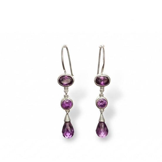 Amethyst Drop Earrings • Sterling Silver • Elegant Dangle Hook Earrings • Faceted Purple Stone Teardrop Cz