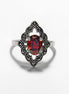 Garnet Marcasite Ring, Sterling Silver, Vintage Marquise Ring, Lab Red Garnet Simulant, Retro Red Stone Rings, Women's Gifts