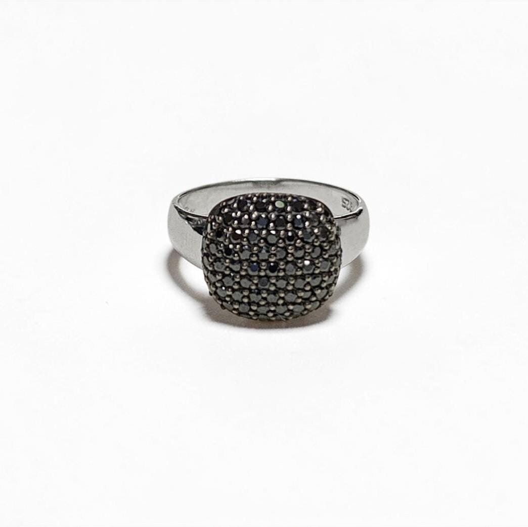 Sparkling Black Diamond Pavé Cushion Ring by KRAMIKE • Sterling Silver • Elegant for Everyday & Special Occasions • Gift for Wife • KR070