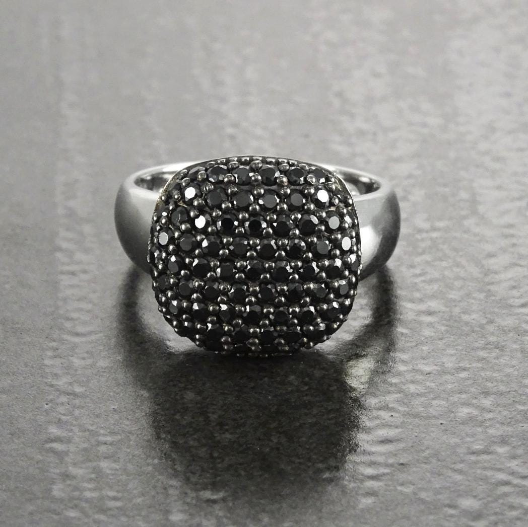 Sparkling Black Diamond Pavé Cushion Ring by KRAMIKE • Sterling Silver • Elegant for Everyday & Special Occasions • Gift for Wife • KR070