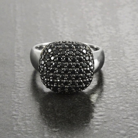 Sparkling Black Diamond Pavé Cushion Ring by KRAMIKE • Sterling Silver • Elegant for Everyday & Special Occasions • Gift for Wife • KR070