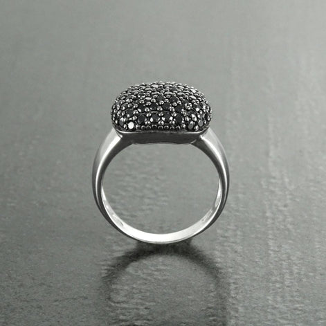 Sparkling Black Diamond Pavé Cushion Ring by KRAMIKE • Sterling Silver • Elegant for Everyday & Special Occasions • Gift for Wife • KR070