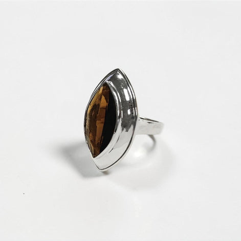 Bague Quartz, Argent 925, Grand Zirconia Oval couleur Quartz Fumé, taillé en Marquise, Ligne Pure, Simple, Grande Bague Originale,