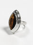 Bague Quartz, Argent 925, Grand Zirconia Oval couleur Quartz Fumé, taillé en Marquise, Ligne Pure, Simple, Grande Bague Originale,