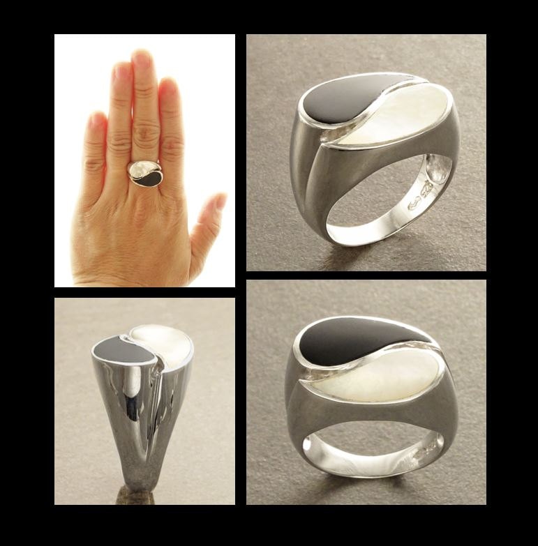 Yin Yang Ring - Black & White Ring - Sterling Silver - size 5.5 US - Mother of Pearl - Black Onyx - Modern Ring - Design Ring .