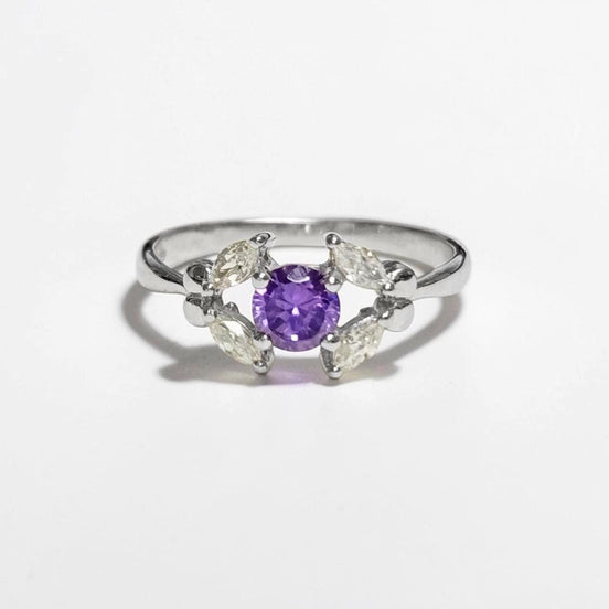 925 Sterling Silver Halo Ring Purple Amethyst CZ, Modern Small Solitaire Jewelry