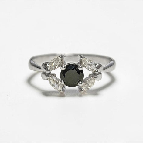 925 Sterling Silver Halo Ring, Black White CZ Stones, Modern Solitaire Small Jewelry