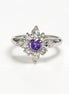 925 Purple Sterling Silver Ring, North Star Amethyst Color Stone (CZ), White Clear (CZ) Stones, Modern Jewelry