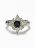 925 Sterling Silver Black North Star Ring, Pave CZ Cluster, Modern White and Black Stone Ring