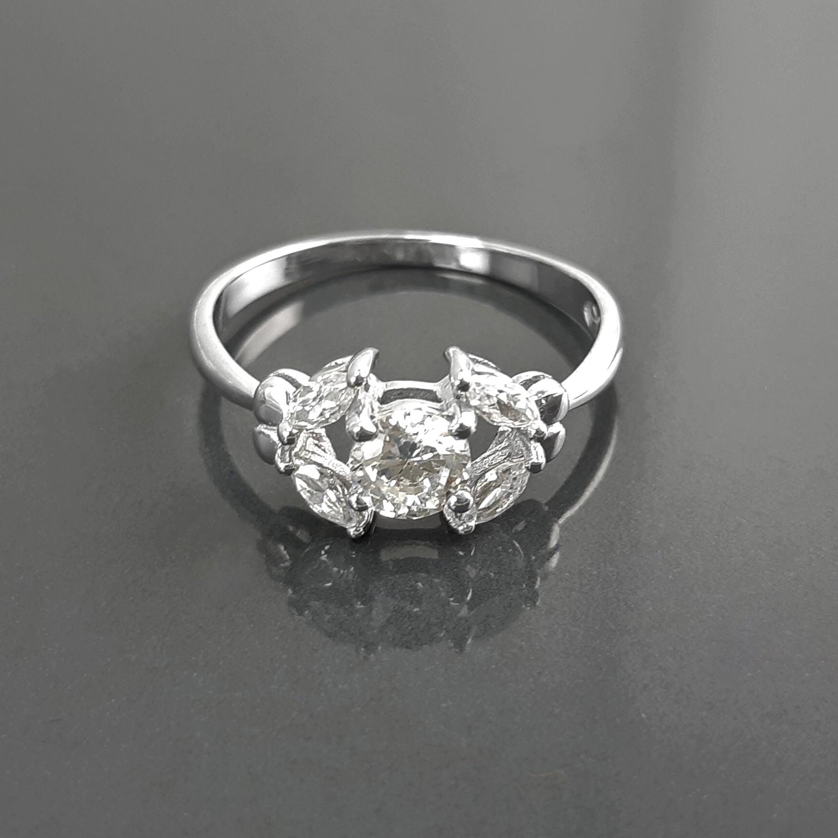 925 Sterling Silver Halo Ring, Lab White Diamond Simulant, Small Modern Classical Jewelry, Minimalist Ring
