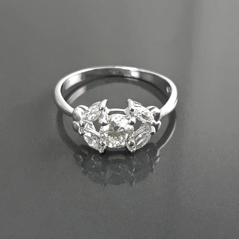 925 Sterling Silver Halo Ring, Lab White Diamond Simulant, Small Modern Classical Jewelry, Minimalist Ring