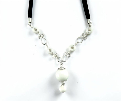 White Agate Necklace • Sterling Silver Chain • Black Leather Cord • Refined Artisan Gift for Her