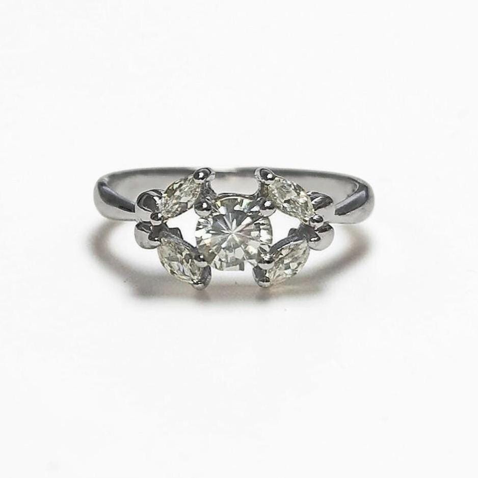 925 Sterling Silver Halo Ring, Lab White Diamond Simulant, Small Modern Classical Jewelry, Minimalist Ring