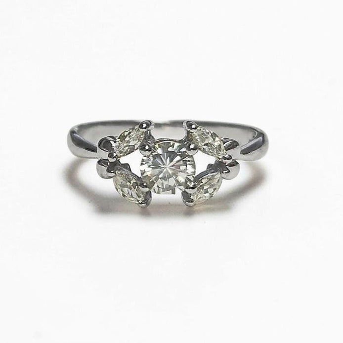 925 Sterling Silver Halo Ring, Lab White Diamond Simulant, Small Modern Classical Jewelry, Minimalist Ring