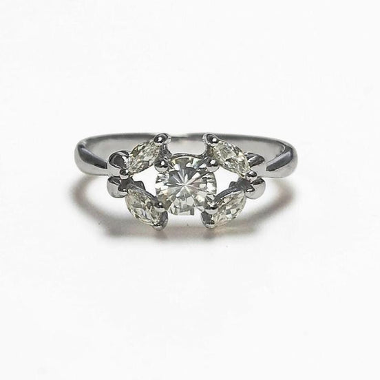 925 Sterling Silver Halo Ring, Lab White Diamond Simulant, Small Modern Classical Jewelry, Minimalist Ring