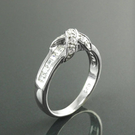 925 Sterling Silver CZ Crossing Ring, Infinity Node Band, Vintage Style Classic Ring