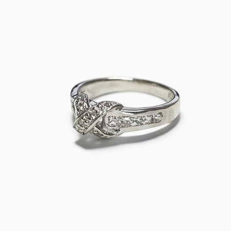 925 Sterling Silver CZ Crossing Ring, Infinity Node Band, Vintage Style Classic Ring