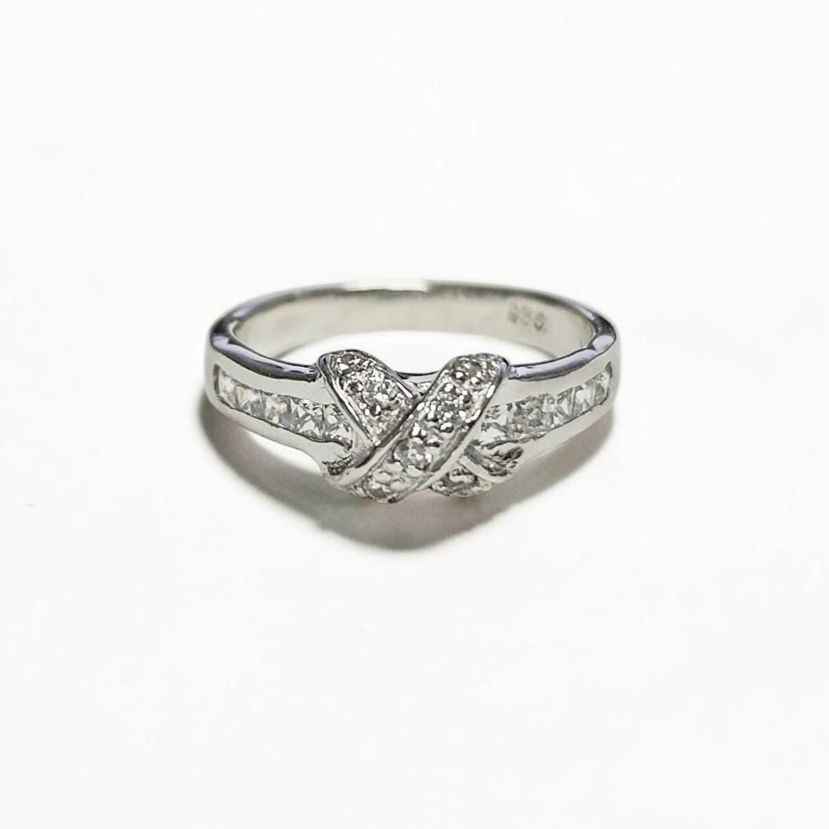 925 Sterling Silver CZ Crossing Ring, Infinity Node Band, Vintage Style Classic Ring