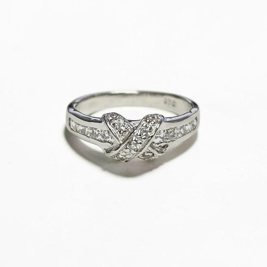 925 Sterling Silver CZ Crossing Ring, Infinity Node Band, Vintage Style Classic Ring