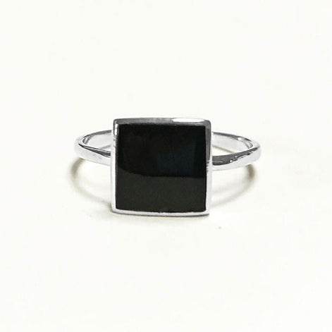 Black Onyx Ring, Stacking Ring 925 Sterling Ring - Square Ring - Minimalist Ring - Affordable Ring - Black Stone Ring - Dainty Silver Ring.