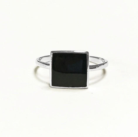 Black Onyx Ring, Stacking Ring 925 Sterling Ring - Square Ring - Minimalist Ring - Affordable Ring - Black Stone Ring - Dainty Silver Ring.