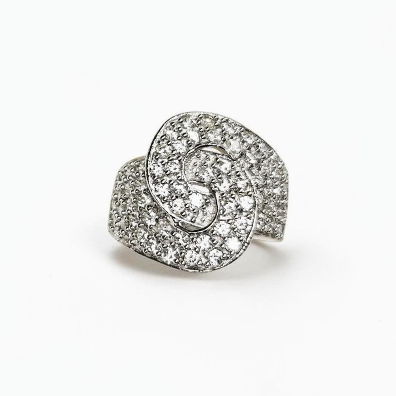 Diamond Handcuffs Ring • Statement Sterling Silver Swirl Pave Cocktail Ring • Bold Elegant Jewelry