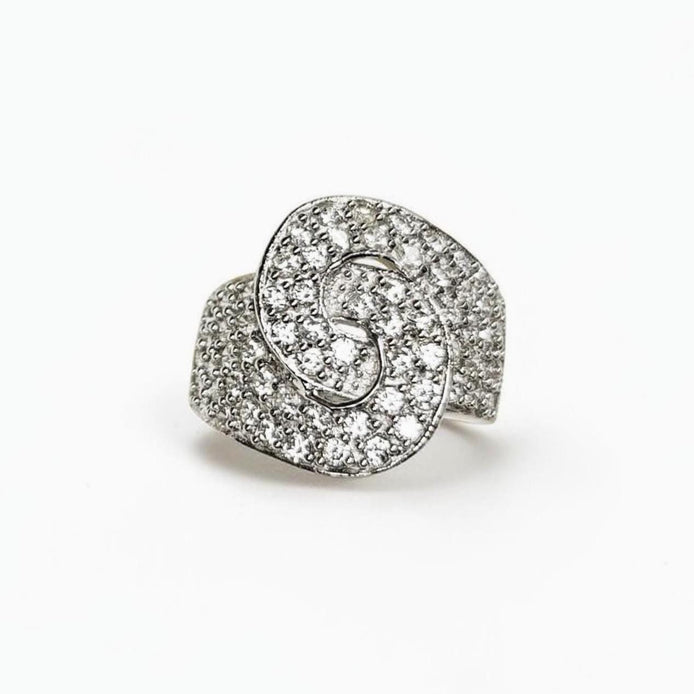 Diamond Handcuffs Ring • Statement Sterling Silver Swirl Pave Cocktail Ring • Bold Elegant Jewelry