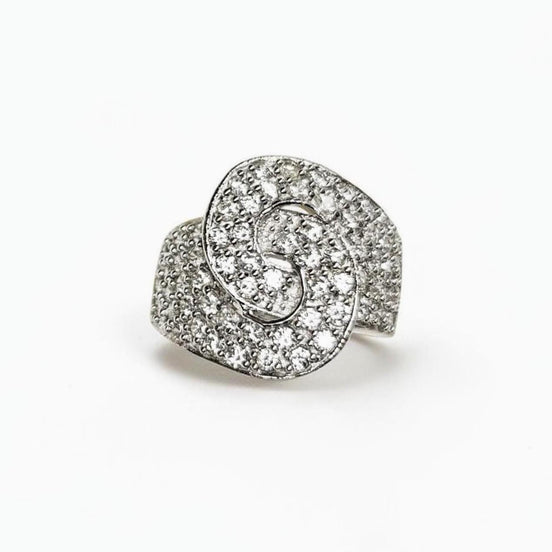 Diamond Handcuffs Ring • Statement Sterling Silver Swirl Pave Cocktail Ring • Bold Elegant Jewelry