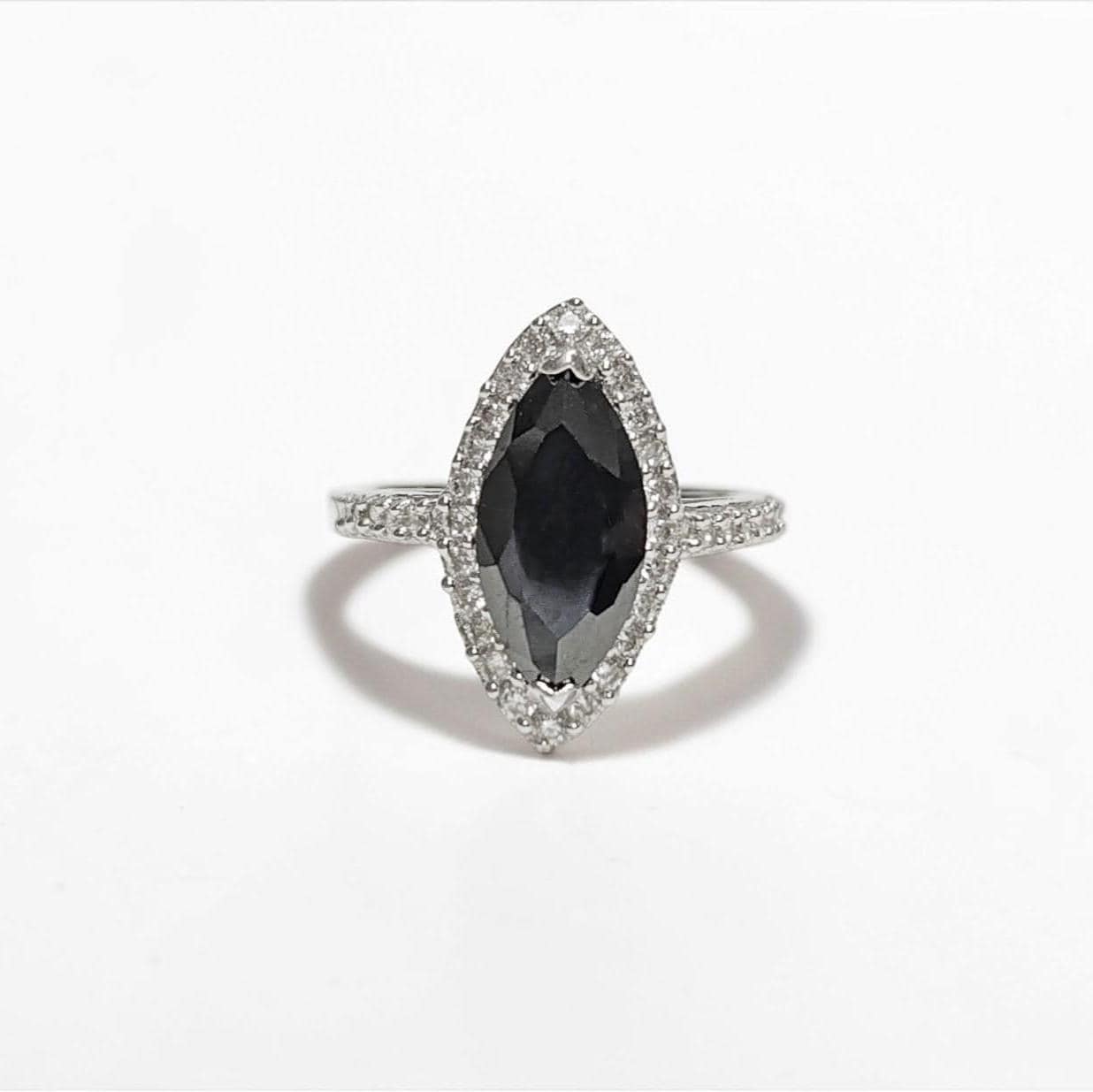 Black Marquise Ring, Sterling Silver, Black and White Lab Diamonds simulant (CZ), Engagement Ring, Modern Marquise Ring, Valentines Day Gift