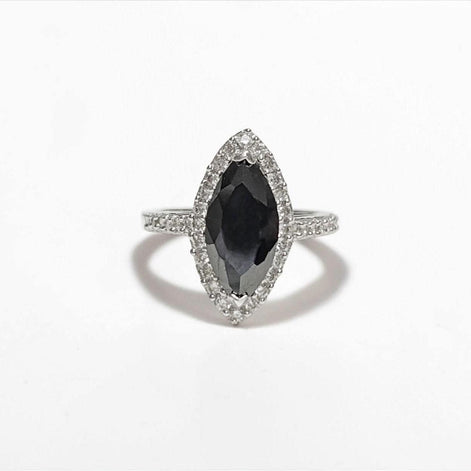 Black Marquise Ring, Sterling Silver, Black and White Lab Diamonds simulant (CZ), Engagement Ring, Modern Marquise Ring, Valentines Day Gift