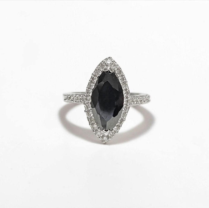 Black Marquise Ring, Sterling Silver, Black and White Lab Diamonds simulant (CZ), Engagement Ring, Modern Marquise Ring, Valentines Day Gift