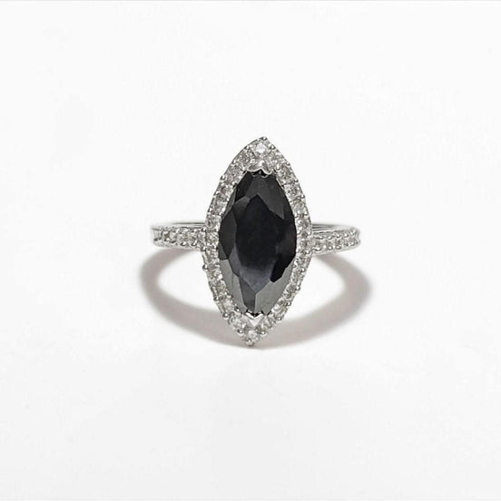 Black Marquise Ring, Sterling Silver, Black and White Lab Diamonds simulant (CZ), Engagement Ring, Modern Marquise Ring, Valentines Day Gift