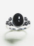 Black Boho Ring, Sterling Silver, Shiny Oval Stone, Genuine Onyx Gemstone, Jewelry, Dainty Vintage Gothic Flower Style Ring