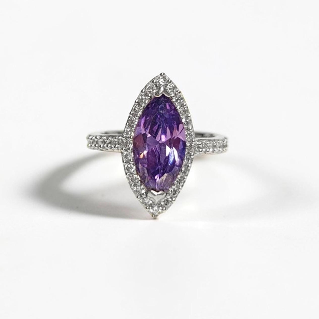 Amethyst Color Marquise Ring, Lab Diamonds Amethyst simulant (CZ), Sterling Silver Ring, Engagement Ring, Pave Cluster Ring, Valentines Day